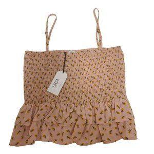Lucca LA Crop Sunflower Peplum Tank Top Smocked Spaghetti Strap Peach XS NWT